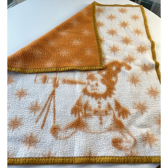 Vintage baby blanket, reversible fleece with satin trim, elf and stars - Picture 4 of 10